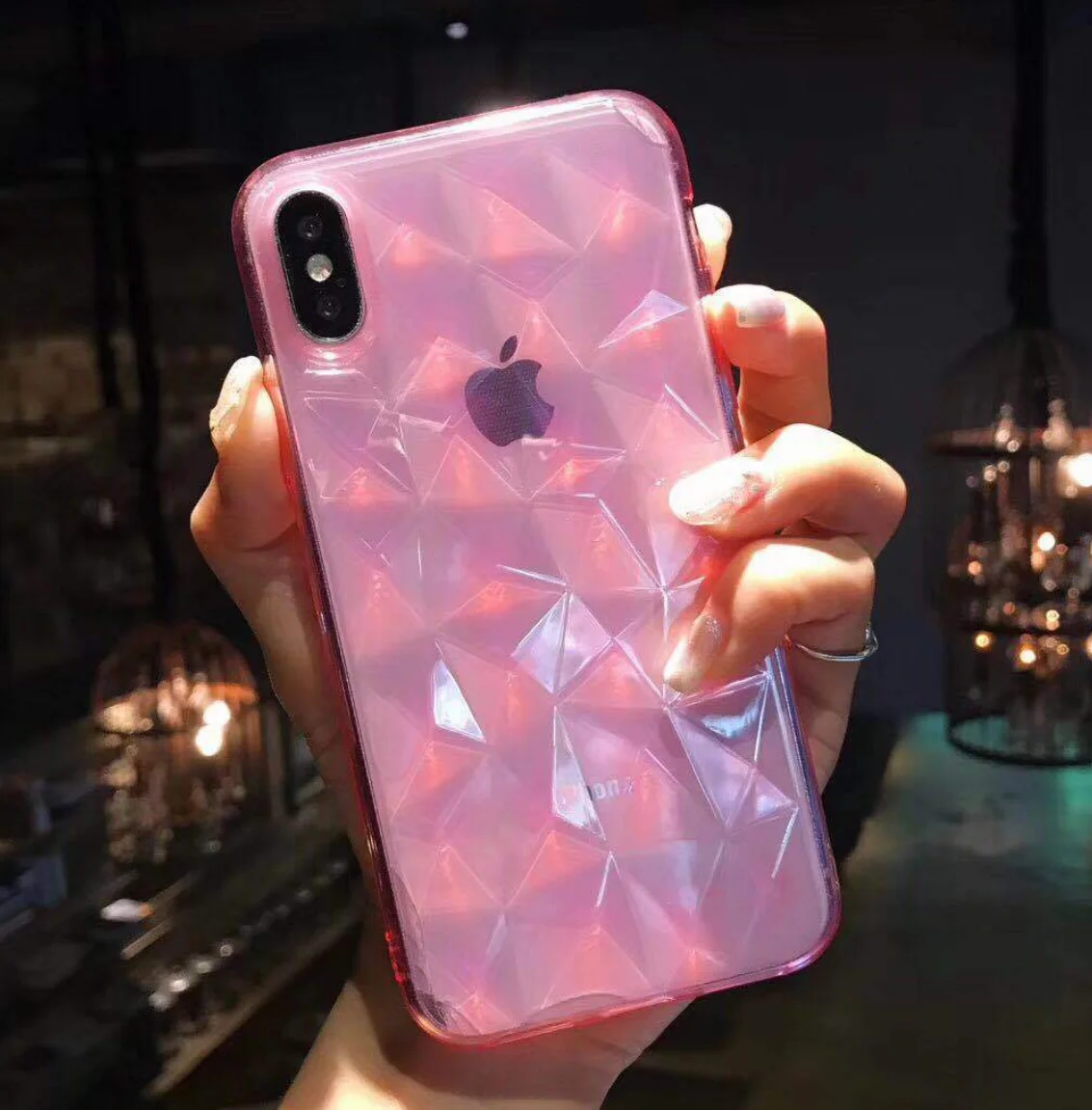 3D Алмазная текстура Желтый чехол для IPhone 8 7 6 6s Plus Мягкий чехол для телефона IPhone X 7P 8P XR XS MAX защитный чехол Ультратонкий - Цвет: Clear Pink