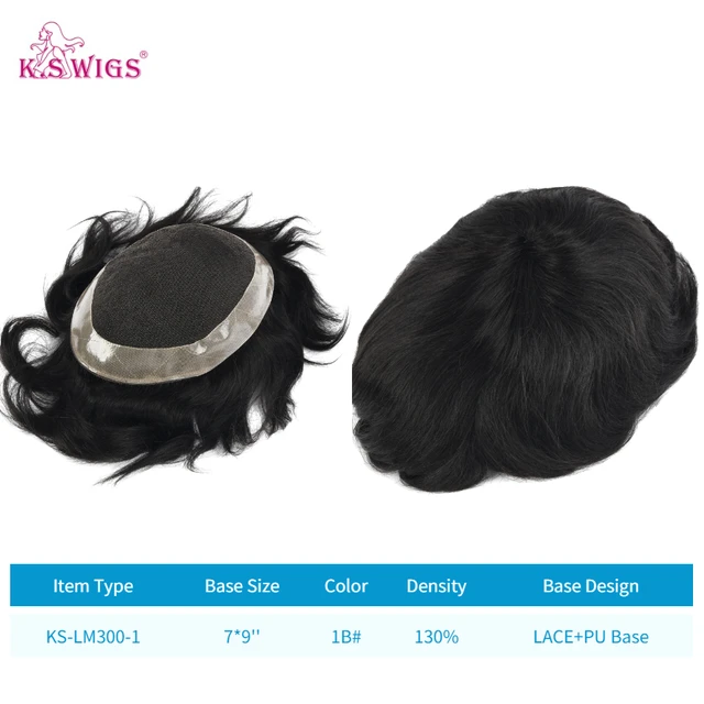 Clearance Multiple Base Men's Wig Indian Human Hair Toupee Density Durable Capillary Prosthesis Hair Replacement Systems KS-LM300-1-7X9