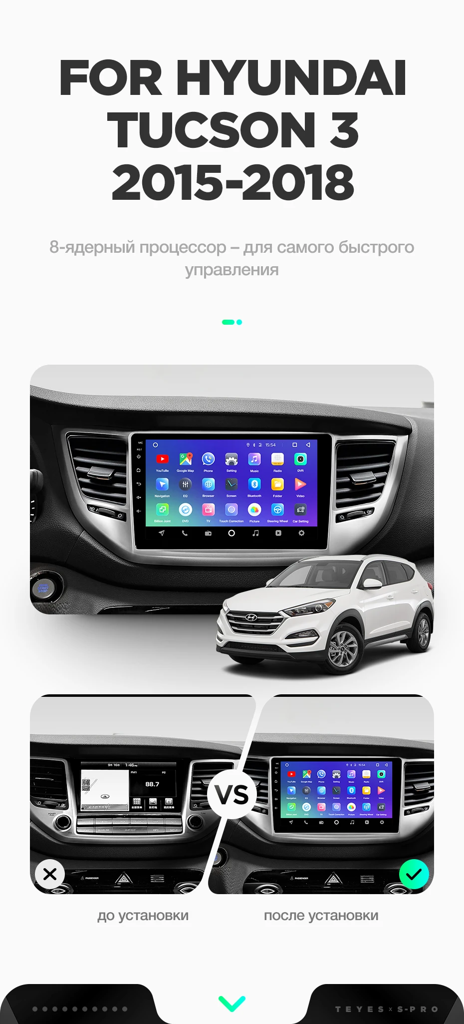 TEYES SPRO Штатная магнитола для Хендай Туксон 3 Hyundai Tucson 3 Android 8.1, до 8-ЯДЕР, до 4+ 64ГБ 32EQ+ DSP 2DIN автомагнитола 2 DIN DVD GPS мультимедиа автомобиля головное устройство