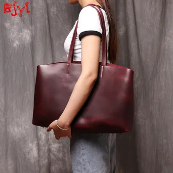

Women Tote Bag Retro Handbag Shopping Bag Shoulder Bags 2020 New European and American Simple Large Capacity First Layer Leather
