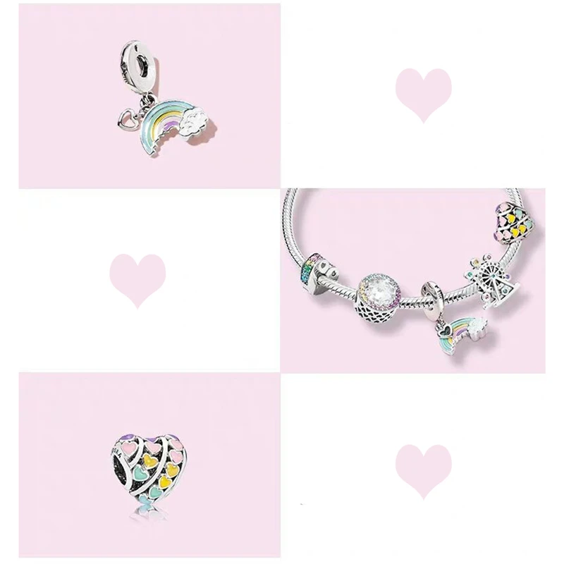BBee S925 Серебряный кулон звено для Pandora браслет для женщин подарок аксессуары для ювелирных изделий вечерние браслеты из бисера радуги