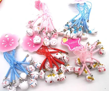 

10pcs/50pcs luckey cat Pendant Cell Phone Charm Straps with Bell Cartoon Cell Phone Strap Bell Charm