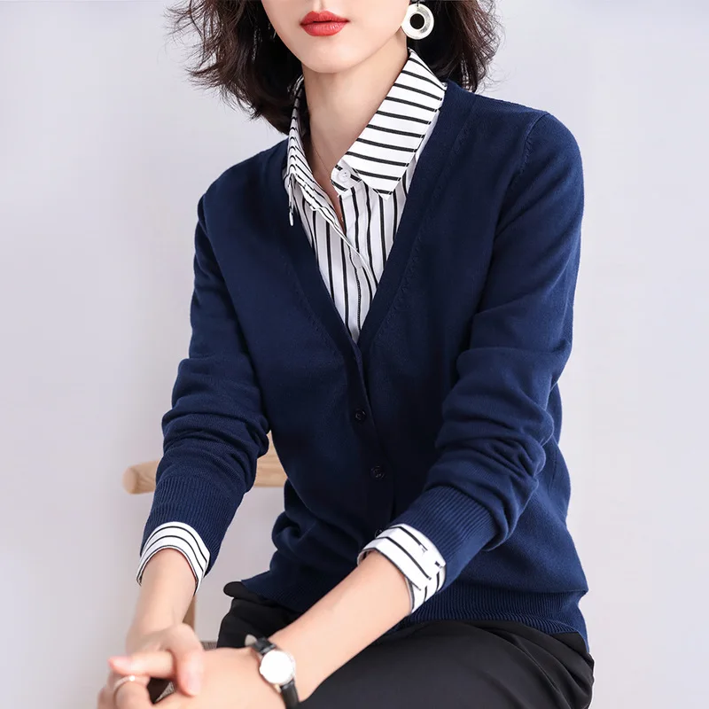 

Women Cardigan Basic V Neck Knit Cotton Cardigan Sweater Solid