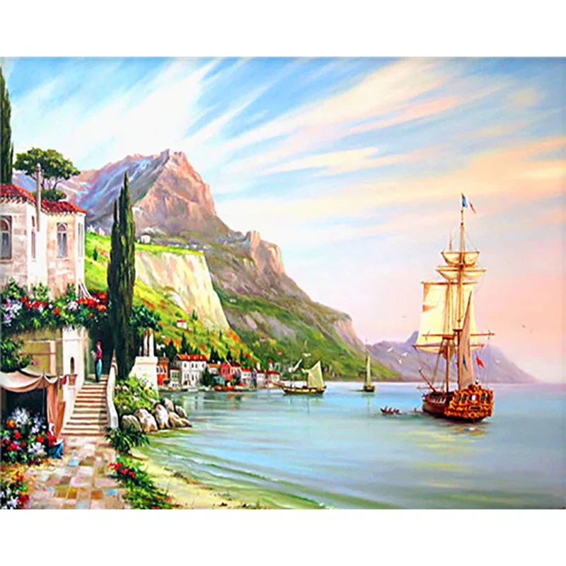 painting by number11 Вышивка морской пейзаж живопись по номерам краска по номерам для взрослых Сделай Сам Раскраска по номерам масляная пронумерованная цифра paintingsHome Декор - Цвет: painting by number11