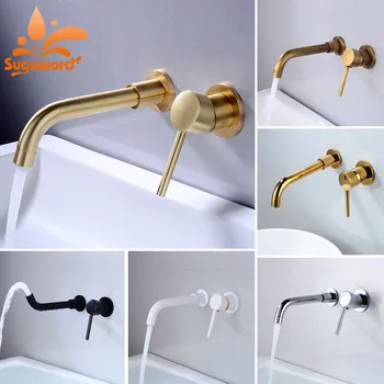 

Light luxury wall-mounted concealed hot and cold basin faucet black buried wall embedded washbasin faucet wall outlet
