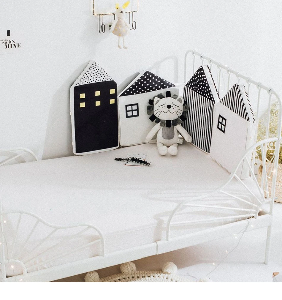 4 Pcs/Lot Baby Bed Bumper Little House Pattern Baby Crib Bumper Crib Protection Nordic Infant Bed Barrier Children's Room Decor