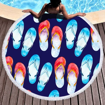 

Gradient Slippers Beach Towels Printed Women Shawl Fringe Microfiber Round Fabric Bath Towels For Living Room Home Decorative