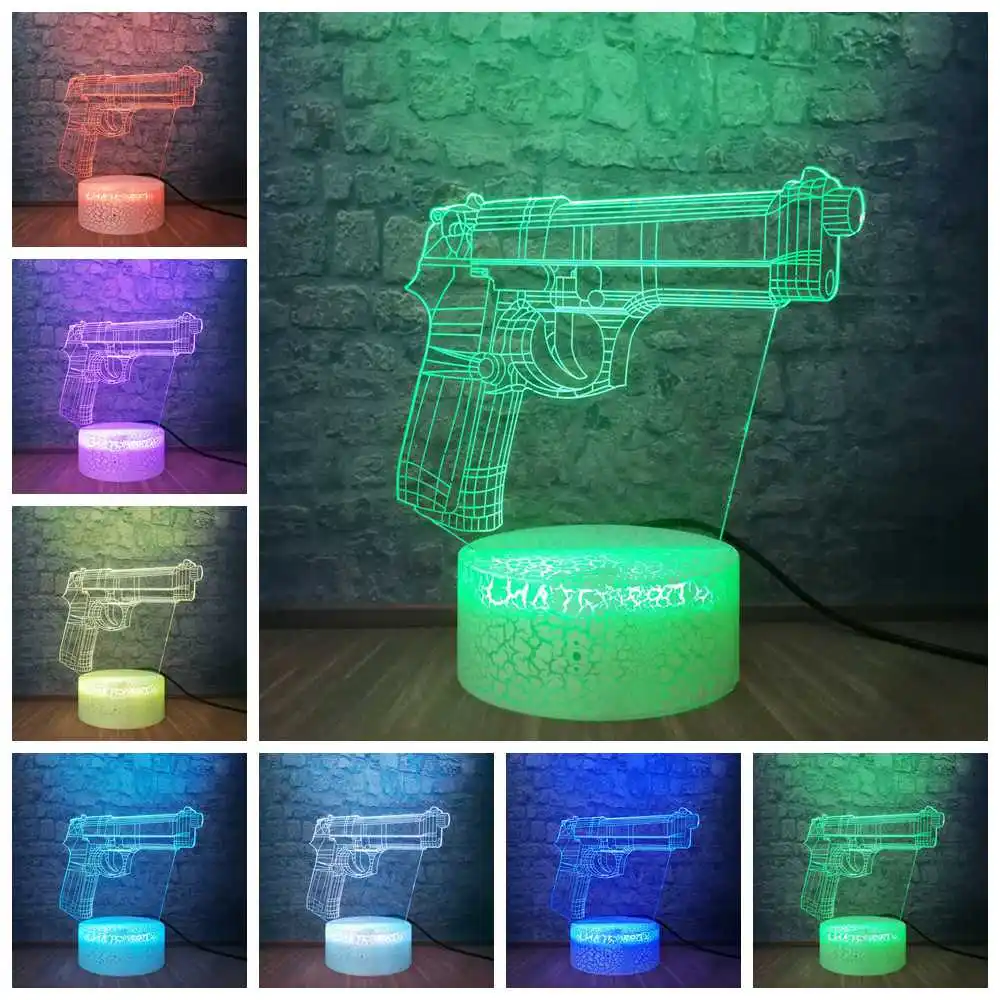 

3D Optical illusion Table Lamp Machine Gun Design LED Night Light Creative Home Decorative Teen Boys Cool Gift Kids Safe Toys