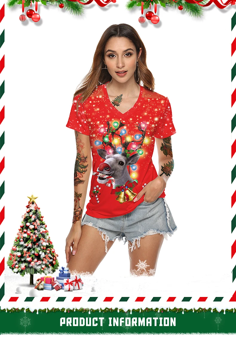 NADANBAO New Year Short Sleeve Tops For Women Merry Christmas T-shirt Elk Printing T Top Jingle Bell Female Clothing