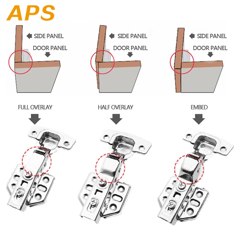 1Pc Cabinet Hinge Stainless Steel Cupboard Door Hinges Wardrobe Damper Closer Kitchen Furniture Full-Overlay Half Overlay Embed