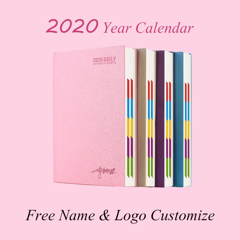 

Logo Customize Hardcover 2020 Year A5 Calendar Notebook A6 Agenda Book Daily PU Leather Office School Journal Diary Planner