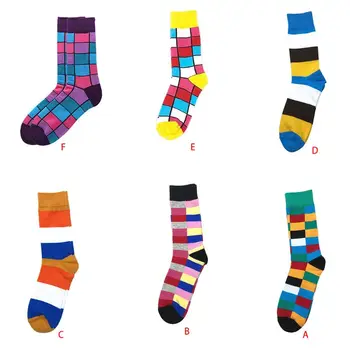 

Men Contrast Colorful Long Crew Socks Harajuku Geometric Plaid Stripes Stockings