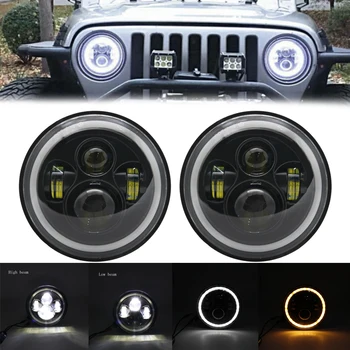 

2pcs 7 Inch Round Halo Led Headlights for Jeep Wrangler Unlimited JK 7" DRL Angle Eyes led Projector headlamp