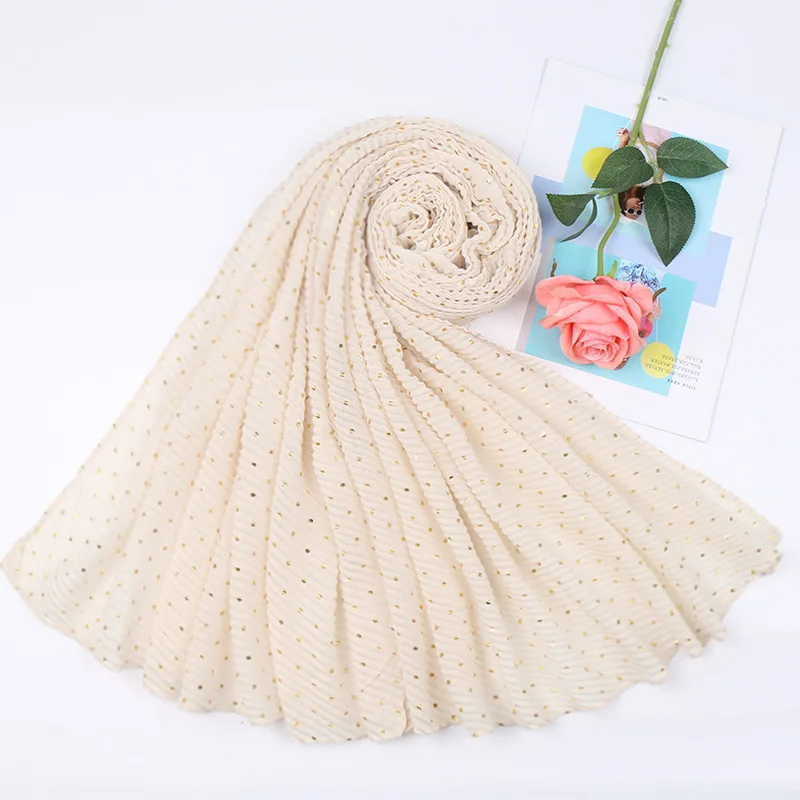 Women Plain Glitter Gold Dot Viscose Shawl Scarf Lady Wrinkle Long Soft Wrap Pashminas Stole Bufandas Muslim Hijab 90*200Cm - Color: 8