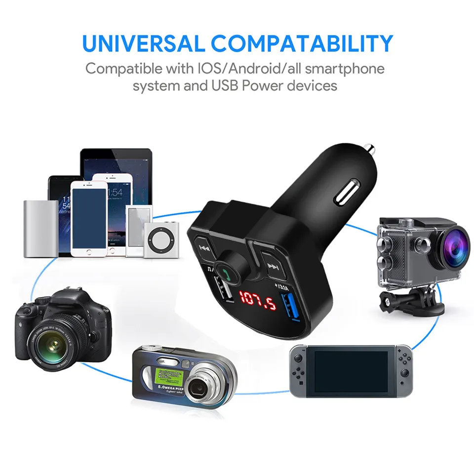 Bluetooth fm-передатчик 4,2 MP3 плеер Handsfree автомобильный комплект Поддержка TF карты U диск QC2.0 3.1A Быстрый двойной USB зарядное устройство адаптер питания