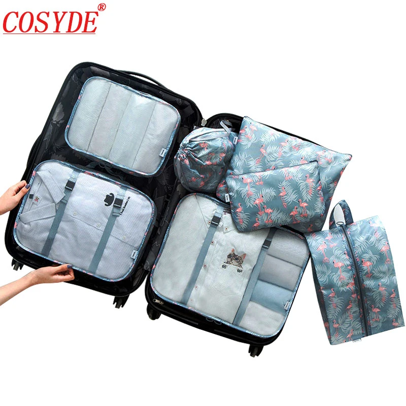 

7pcs/set Travel Organizer Luggage Polyester All For Travel Bags Organizer The Suitcases Storage Bag Clothing Cubes Packing Bags