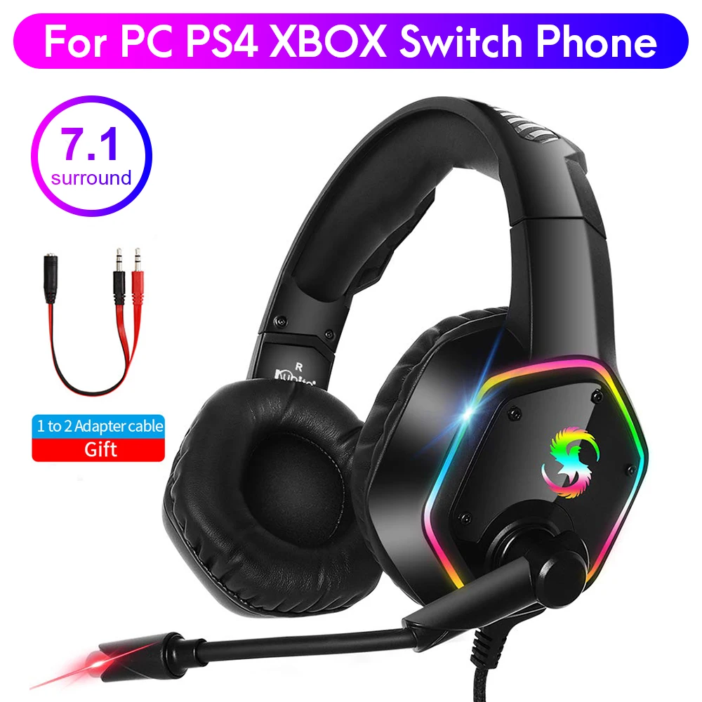 7.1 Professional Gaming Headset Headphones with for PC Computer Xbox One casco Surround Sound RGB Light - AliExpress