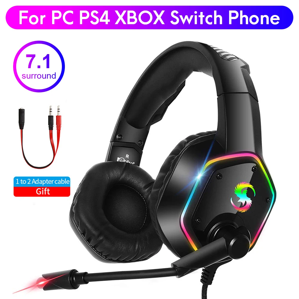 7 1 Professional Gaming Headset Headphones with Microphone for PC Computer for Xbox One Gamer casco Surround Sound RGB Light