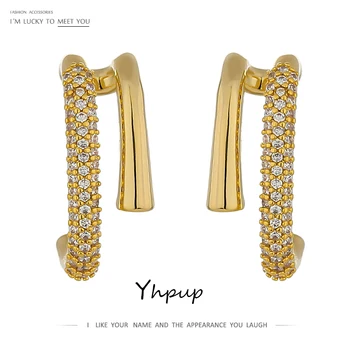

Yhpup Korean Rhinestone Small Stud Earrings for Women Gold Color Metal Texture Earrings Copper Jewelry kolczyki Wedding Gift