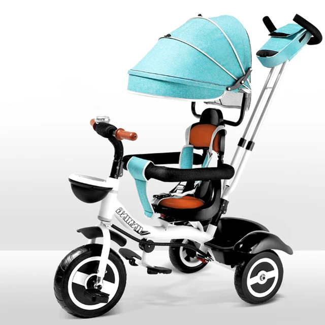The New S-bend Double-push Four-in-one Children's Tricycle Can Push and Ride Non-inflatable Shock-absorbing Children's Trolley 4