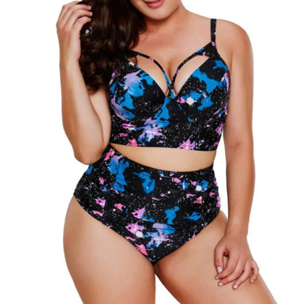 

New Bikini Fat Po Large Size Print High Waist Sexy Bikini Split Swimsuit Slim Swimsuit Two Piece Set