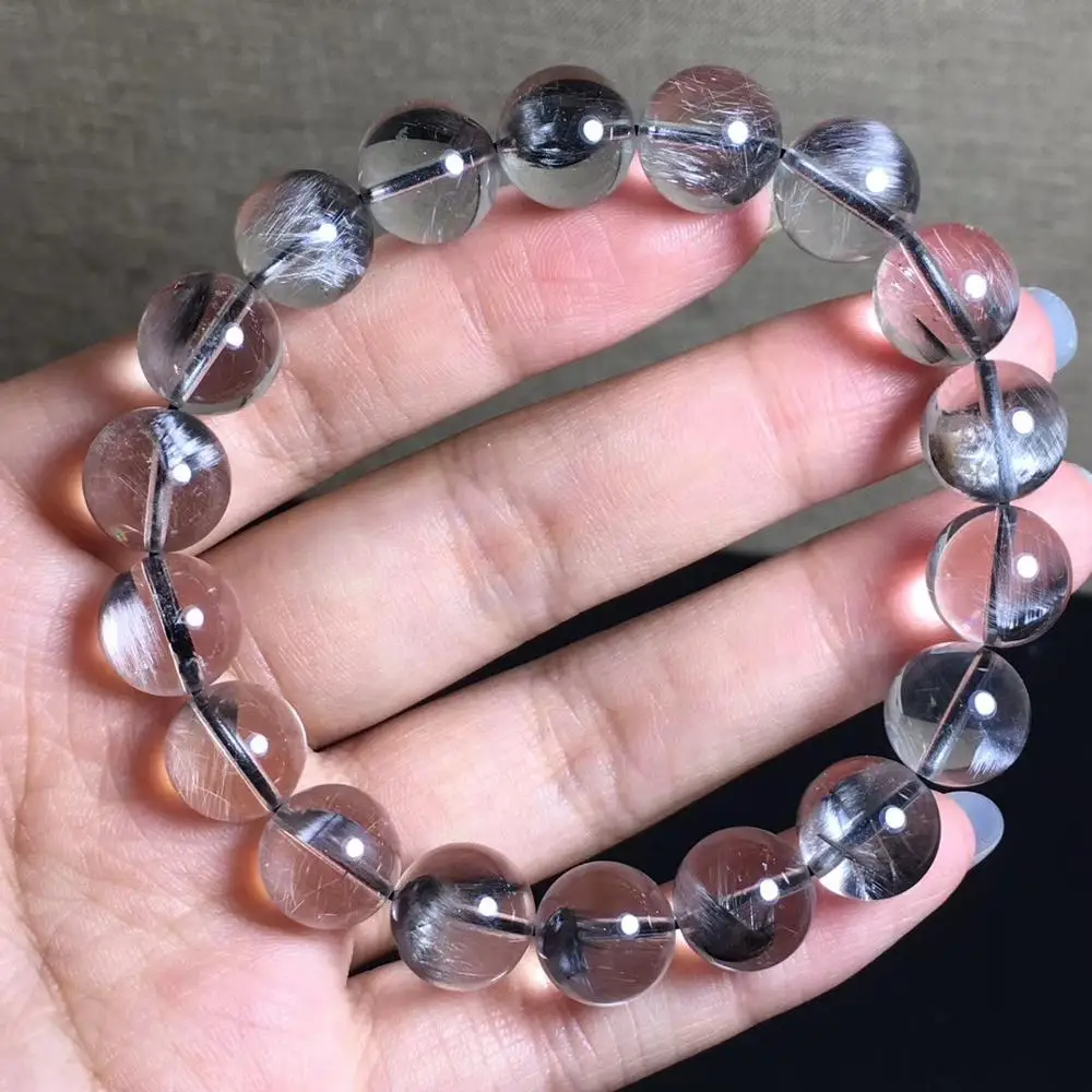 

Certificate Natural Brookite Silver Rutilated Quartz Bracelet Clear Round Beads 10.1mm Women Men Wealthy Stone AAAAA