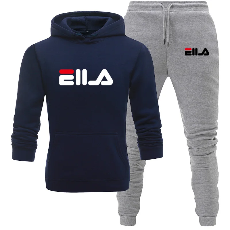 Navy blue gray Зимние спортивные костюмы для мужчин; повседневный комплект из плотного флиса; теплая куртка с капюшоном; брюки; Весенняя толстовка; спортивная одежда; пальто с капюшоном; спортивные костюмы - Цвет: Navy blue gray