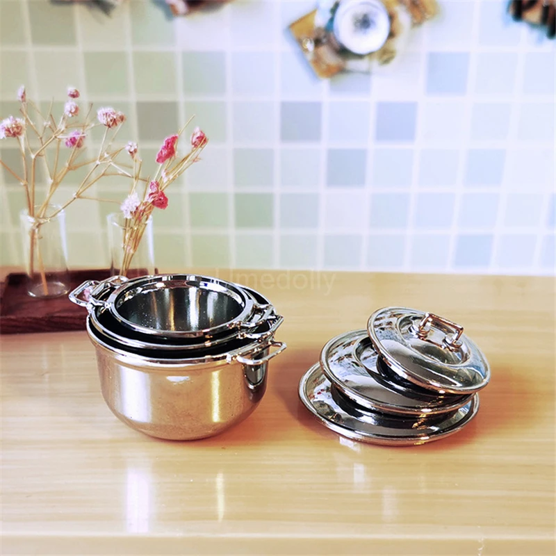 1PCS Metal 1/6 1/12 Scale Dollhouse Miniature Pot Pretend Play Kids Mini Kithcen Cooking Utensil Accessories Toy 3 Size