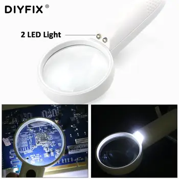 

DIYFIX 4X Zooming Handheld Illuminated Magnifier Pocket Magnifying Glass Jewelry Loupe Optical Lens Tool with 2 LED Lights