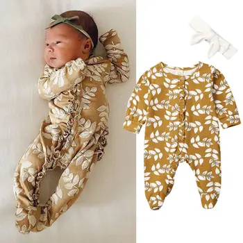 

Newborn Infant Clothing baby girl Autumn Clothes Cotton Flower Romper Bodysuit new born Footies Playsuit 0-6M