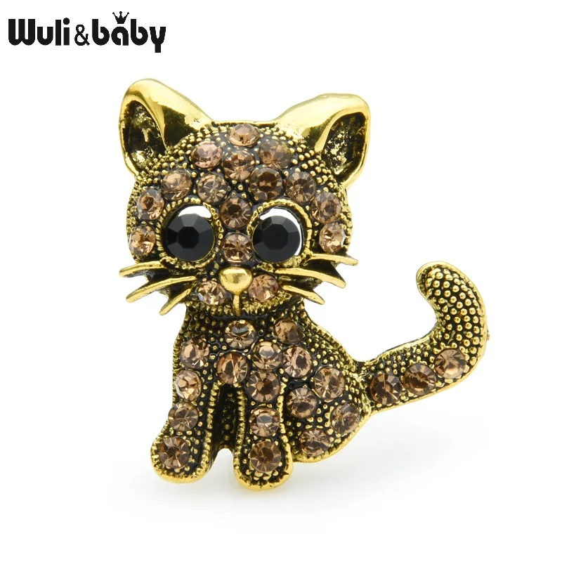 Винтажные Броши Wuli &amp baby стразы-кошки женские маленькие животные повседневные