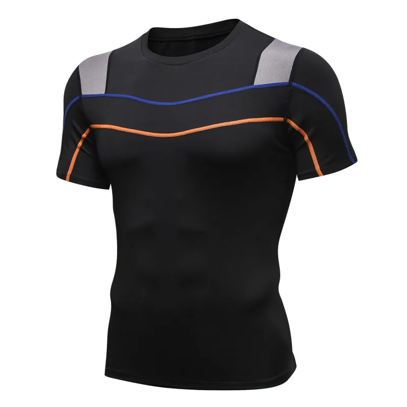 Гимнастическая майка мужская компрессионная рубашка эластичная Спортивная одежда футболка тренировка фитнес топы дышащий Бодибилдинг бег мышечная футболка - Цвет: black gray