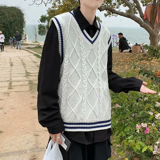 Sweater Vest Men Casual Simple Preppy 