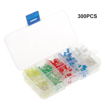 

3mm Diffused LED Diode Assortment Kit Assorted Color LEDs and Resistors 300pcs Light Emiting Diode Indicator Lights