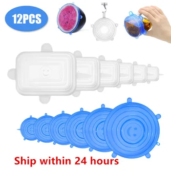 

12pcs Reusable Silicone Food Cover Stretch Lids Universal Lids Food Fresh Keeping Wrap Cover Silicone Caps Stretchable Magic Lid