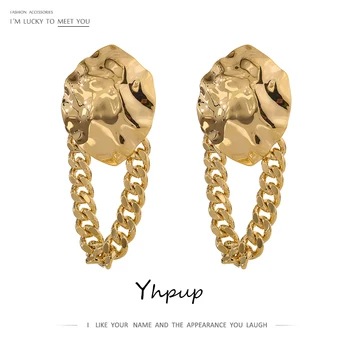 

Yhpup Charm Metal Chain Dangle Earrings Jewelry for Women 14 K Copper Geometric Texture Earrings Orecchini Donna Gift 2020