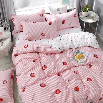 

claroom Pink Strawberry Bed Linens cute bedding set girls duvet cover sets Quilt cover Bed Sheet king queen size TI51#