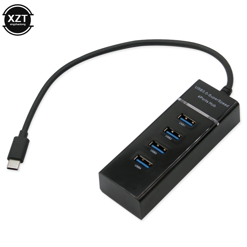 

Black 4 Ports USB C HUB 3.0 Type-c Splitter High Speed Data Transfer Adapter For Macbook iMac PC Computer Accessories USB-C Hub