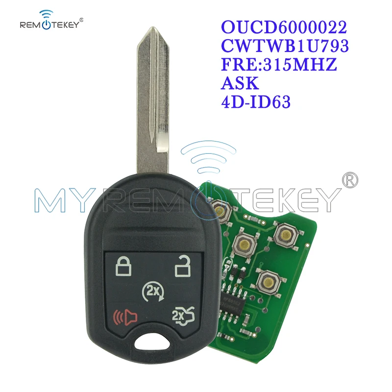 

Remtekey CWTWB1U793 Remote key 5 button 315Mhz 4D63 80bit chip for Ford Explorer Ranger Windstar E150 E250 F150 F250 2012 2013