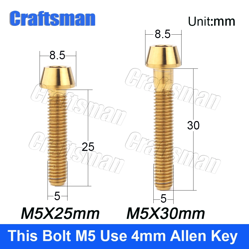 Titanium Ti M5 x 10 12 16 18 20 25 30 35 40 45 50 mm Allen Key Taper Head  Bolt Screw for Bicycle Stem Seatpost Bicycle Parts GR5 AliExpress