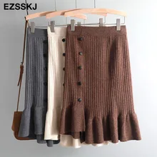 Новая Женская Асимметричная шерстяная миди трикотажная юбка женская кашемировая элегантная Асимметричная Толстая юбка-свитер