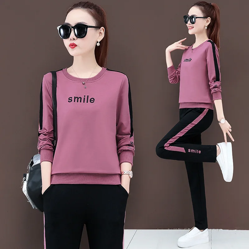

Early Spring Western Style Sports Casual WOMEN'S Suit Korean-style Popular Brand Pullover Long-sleeved Sweater Two Pieces Sports