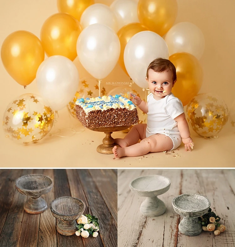 Цельная деревянная Ретро стойка для торта с высокой ногой, Свадебный десертный дисплей, поднос для фотосессии для детей 1 год, изысканная фотография