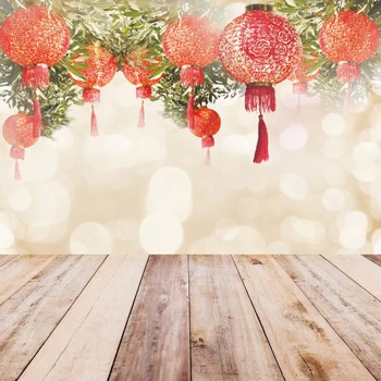 

Photo Backdrop New Year Party Traditional Chinese Spring Festivals Lantern Polka Dots Wooden Floor Baby Child Photo Background