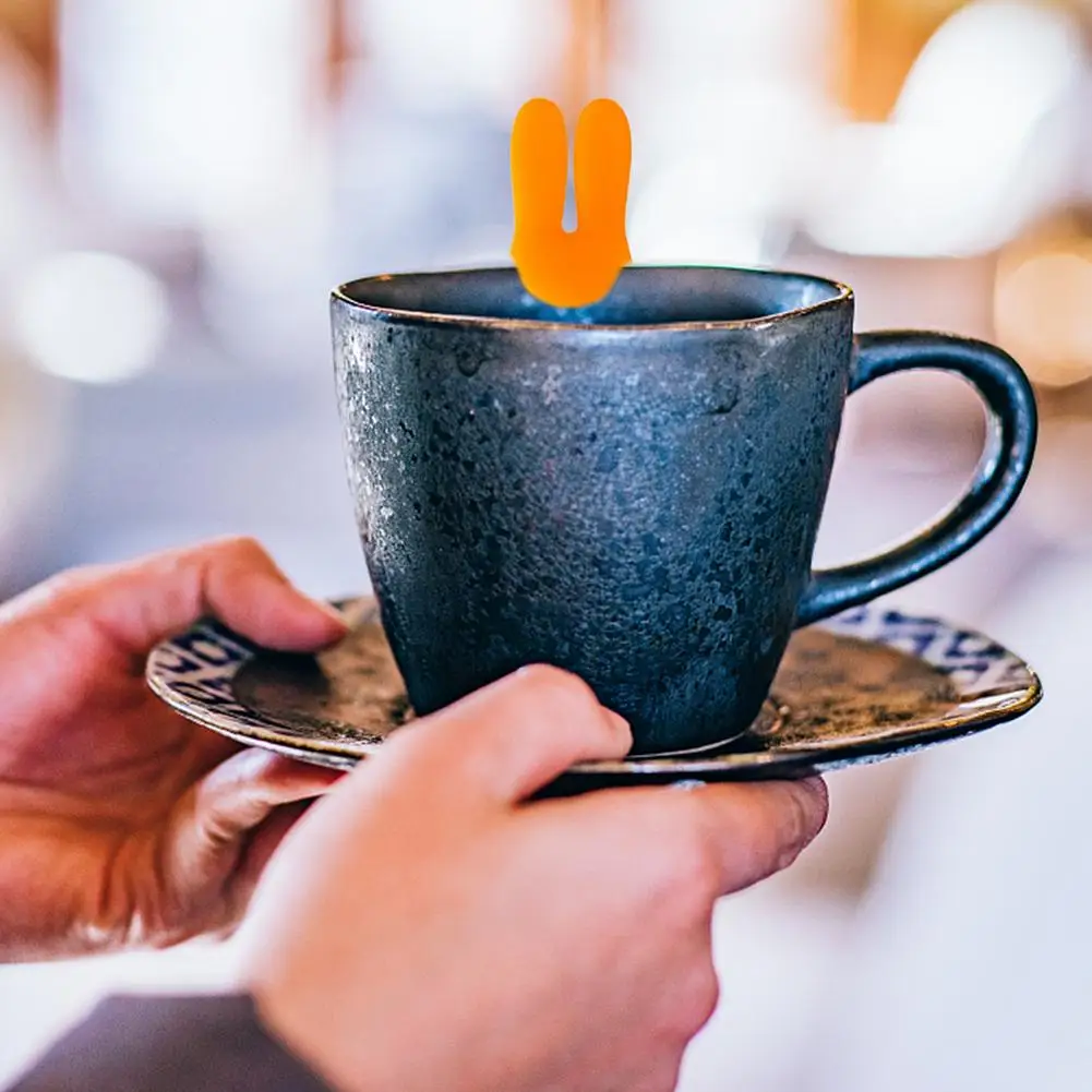 Tea Bag Hanger Cute Rabbit Shape Silicone Tea Bag Holder Soft And Reusable Clip Candy Colors Spoon Tray Fixed Teacup