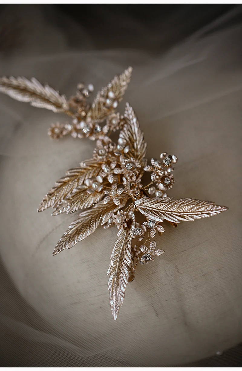 HIMSTORY Baroque Handmade  Leaf Headpiece Wedding Hair Accessories Princess Haircomb Bridal Hairwear  Jewelry