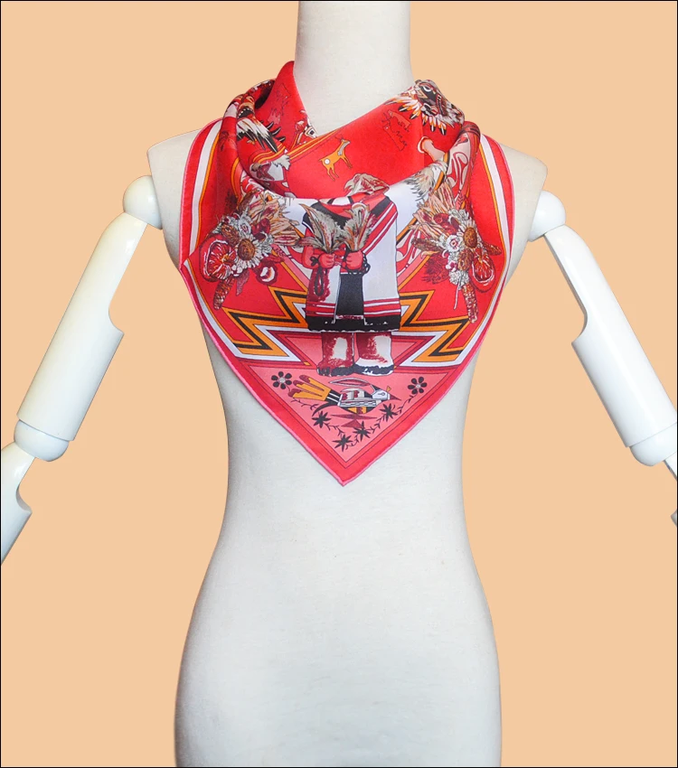 HuaJun 2 магазин | Happy Together арбуз красный "Kachinas Wash" 90 Шелковый квадратный шарф саржевый шарф с принтом ручная работа