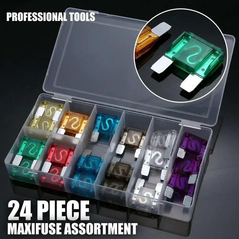 24Pcs/Set Car Fuses 20 100A Big Max Blade Fuse Assortment Set for Car