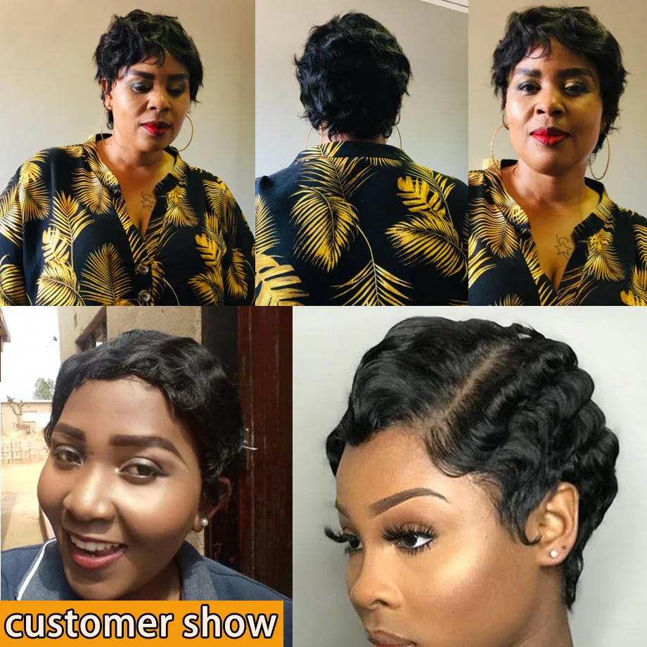 От коротких человеческих волос парики Pixie Cut парик из натуральных пальчиковые