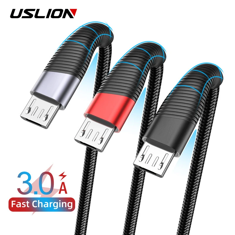 

USLION Flat Micro USB Cable Charger For Samsung Huawei Xiaomi 3A Data Sync Cord Wire Fast Charging Mobile Phone Cables 1M 2M